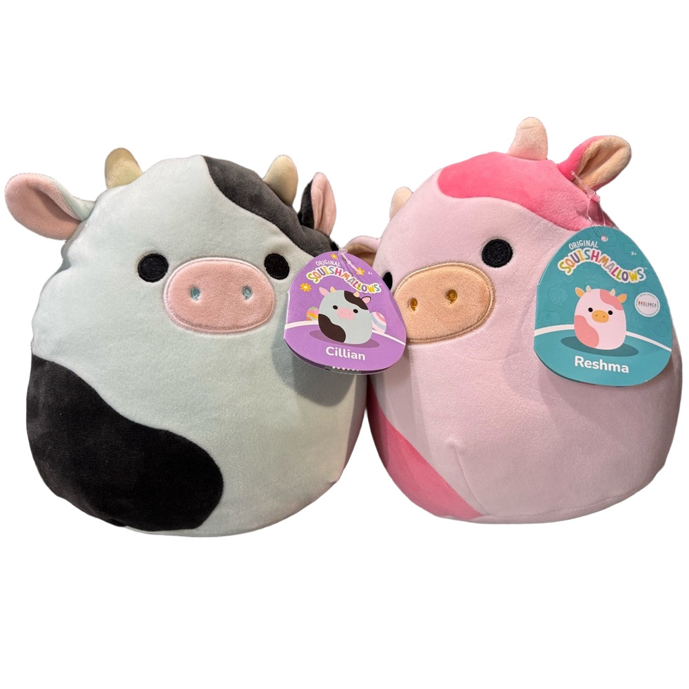 Squishmallows Reshma Pink I Cillian Blue Grey Cows Plush Stuffed Animals Pair